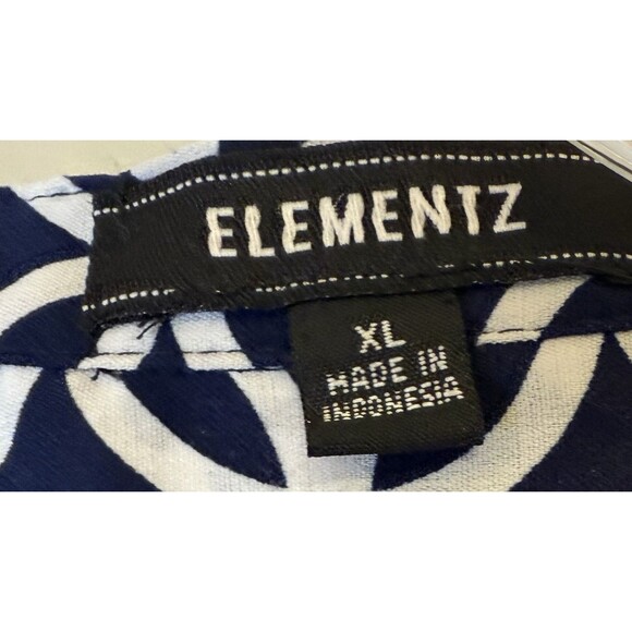 Elementz Women’s XL Navy White Chain Print Button Blouse Elegant Classic Style - Picture 3 of 10